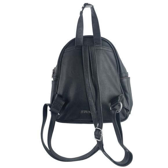 Steve Madden Women's Black Silver Studded Zip Leather Adjustable Mini Backpack - Picture 2 of 5